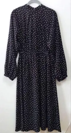 JAYROドット柄長袖ロングワンピース　後ろリボン　Wゴム　Fサイズ　ジャイロ