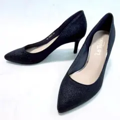 美品✨️Le Talon ポインテッドトゥ パンプス ラメ ブラック 22.5のサムネイル