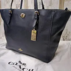 美品 コーチ トートバッグ レザー ターンロック ゴールドプレート 57443