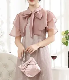 結婚式ドレス　お呼ばれドレスコンビワンピース　オケージョンドレス　チュールボレロ