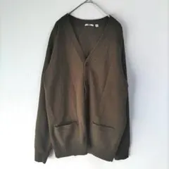 〈ユニクロ〉長袖カーディガン　　ポケットあり　カーキ　М