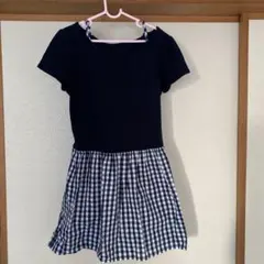 ネイビー 半袖 ワンピース 130A ギンガムチェック