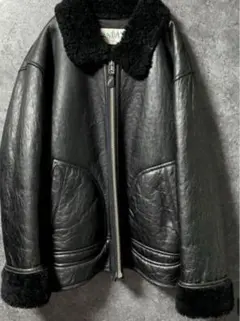 超希少 黒 レザー ジャケット ファー襟付き