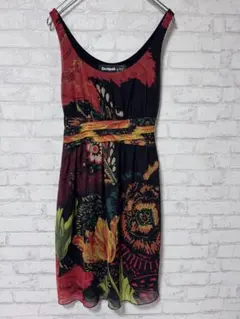 【訳あり】Desigual デシグアル 総柄ワンピース 膝丈 花柄 S