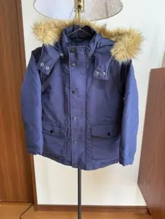 【GU 130】フード付きネイビーダウンコート（フード&ファー取り外し可）