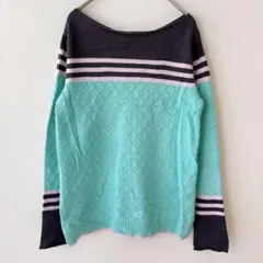 SALE✨ ニット セーター ボートネック ミントグリーン ストライプ S