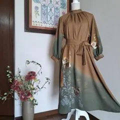 ★ 着物リメイク/訪問着/ラグランスリーブ/ハイネックワンピ―ス/正絹/1点物★