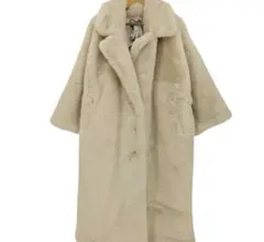 フェイクファー ロングコート ベージュ バルーンスリーブ エコファーコート