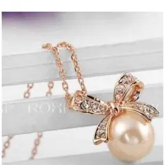 リボンネックレス ローズゴールド 真珠 EARTHER RING