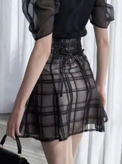 MERCURYDUO シアーチェックバックレースアップミニスカパン Sサイズ