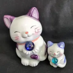 猫の貯金箱　2匹　風水ハッピーキャット　開運　招福　金運