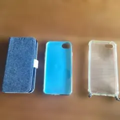 iPhoneSE用ケース デニム・青・透明　3点セット