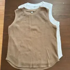 UNIQLOワッフル素材ノースリーブT Mサイズ 2色