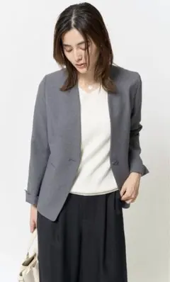 a.v.v ツイード調ノーカラージャケット ダークグレー