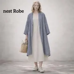 nest Robe リネン ガーゼ ギンガムチェック カーディガン ネイビーのサムネイル