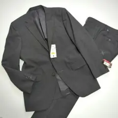 洗える✨新品タグ付き✨セットアップ ダークグレー ストライプ ビジネススーツ