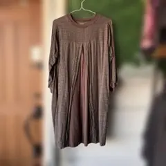 №37ブラウンチェックワンピースM～L