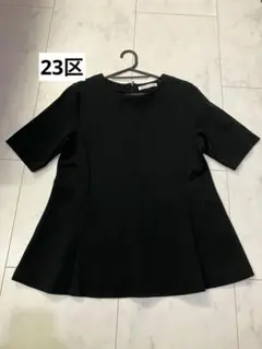 大きいサイズ！23区/袖プリーツシフォン切り替えブラウス/46/ブラック 