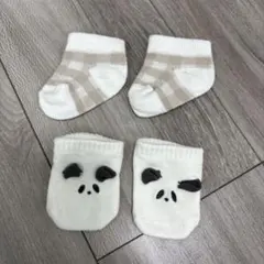 新生児用靴下 2足セット チェック パンダ 7〜8cm