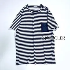 MONCLER ロゴ 袖 刺繍 マーク ボーダー クルーネックTシャツ kT92のサムネイル