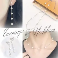 【イヤリング＆ネックレスセット】６㎜パール５連イヤリングS＆ネックレス シルバー