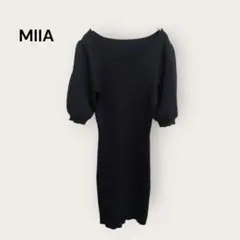 美品✨️MIIA ニットワンピース S〜M相当 リブ パフスリーブ半袖 ミニ
