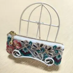 ❋ハンドメイドポーチaf ❋インド刺繍リボン　リップケース　印鑑ケース