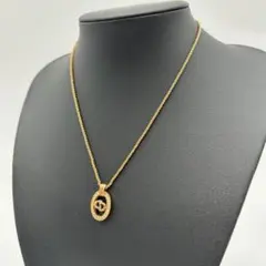 【美品】クリスチャンディオール ネックレス ラインストーン ゴールド