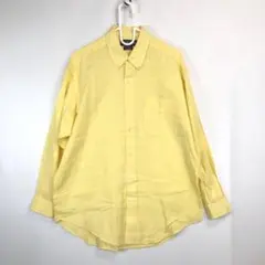 90s ラルフローレン ボタンダウンリネンシャツ Lサイズ イエロー系