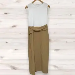 【未使用】ZARA ノースリーブ カットソー ワンピース 白 ブラウン ザラ