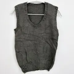 ニットベスト Vネック 墨色 チャコールグレー ヴィンテージ レイヤード ベスト