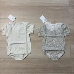 アプレレクール　ベビー服 衿フリルボディースーツ　白　花柄　80