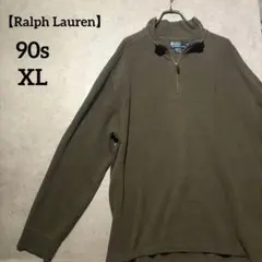 【希少XL・米国製】ポロラルフローレン ハーフジップ スウェット オリーブ