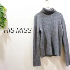 HIS MISS ヒズミス　リブニット　タートル　グレー　長袖　シンプルのサムネイル