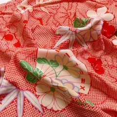 №155　古布　ハギレ　*正絹　錦紗縮緬　はぎれ*　33×144cm