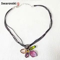 Swarovski　ネックレス　カラフル　花　大ぶり　レザー　4連