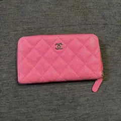 CHANEL ピンク キャビアスキン コインカードケース