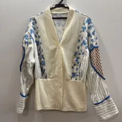 アイボリー 花柄 ストライプ 長袖シャツ Mサイズ