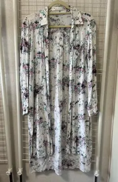 【ZARA BASIC】花柄ロングシャツ　長袖　ホワイト