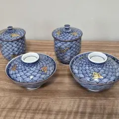 清水焼 平安春晃 金彩 和食器 波文型 青海波文様 蓋付き飯碗 蓋付き湯呑み 清水焼 平安春晃 金彩 和食器 波文型 青海波文様 蓋付き飯碗 蓋付き