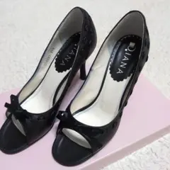 DIANA ブラック ハイヒール オープントゥ