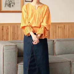 新品 定価4290円 Nougatine スカラップ 刺繍 7分袖 ブラウス