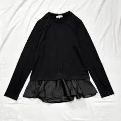 新品タグ付き フリル カットソー ブラック 異素材切替 長袖 黒 11 L