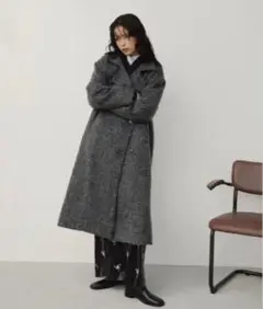 グレー ボタン付き ロングコート FREE size