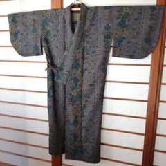 着物　ウール　長作務衣　仕付け糸あり