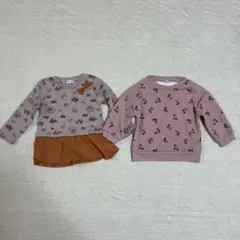 美品　90cm 長袖トレーナー　スウェット　ピンク　女の子　さくらんぼ　ペプラム