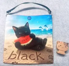 ハンドメイド 猫柄 サイドポケットポーチ2 - メルカリ