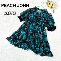 【PEACH JOHN ピーチジョン】花柄シアーリゾートワンピース ブルー 黒のサムネイル