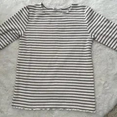 SHIPS 長袖カットソー 150 ホワイト/ブラウンストライプ