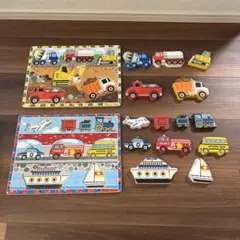 Melissa & Doug 木製パズル 2種セット　乗り物 ・はたらくくるまのサムネイル